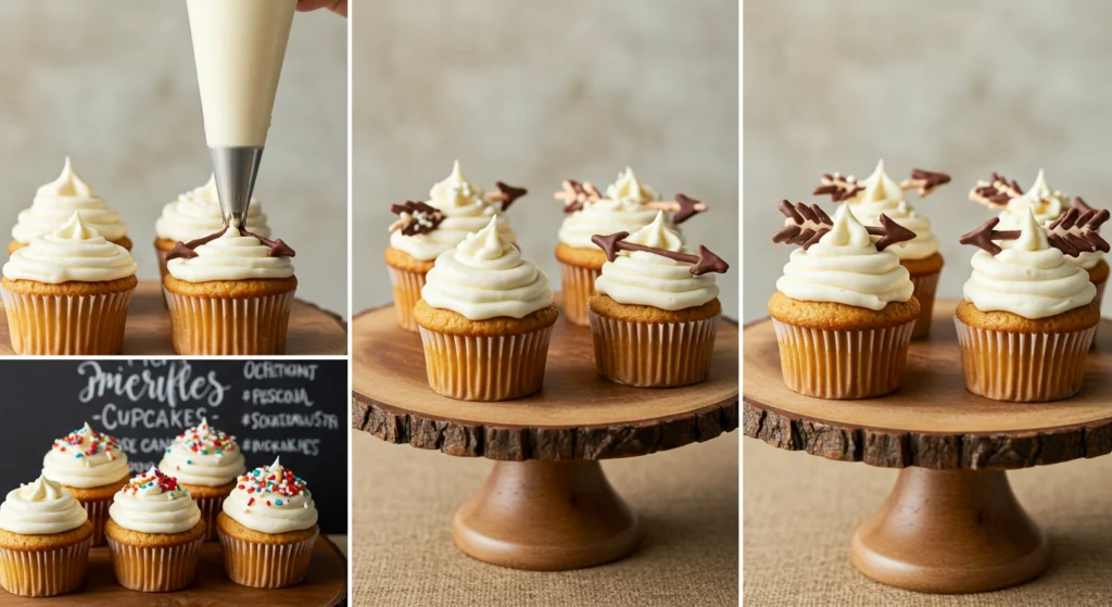 Colorful bow arrow cupcakes with decorative frosting and edible bow and arrow toppers.