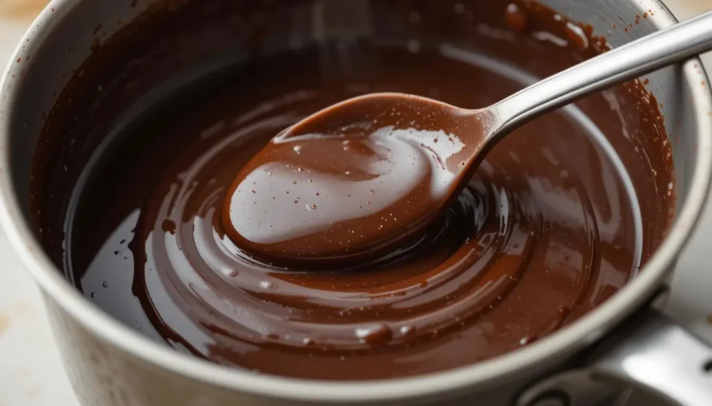 Jar of homemade Black Label Chocolate Sauce ready to be served.