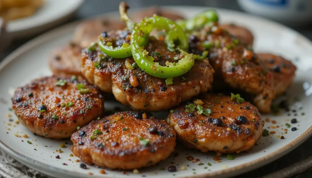 blackened recipes with green pepper cooked in a skillet