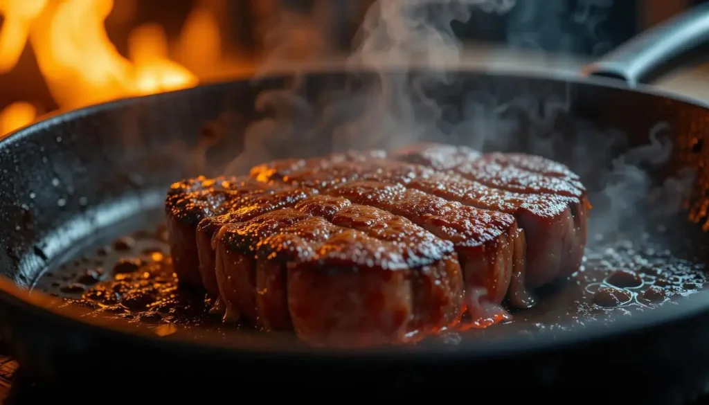 Beef lion flat iron steak resting on a wooden board with foil tented over it.