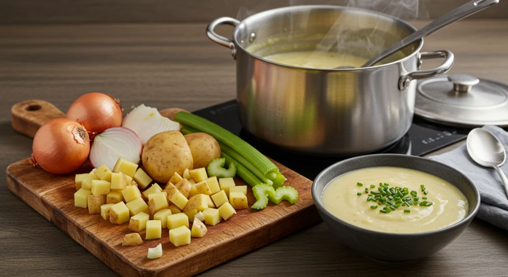 Rustic Benignis Potota Soup served with a side of crusty bread.