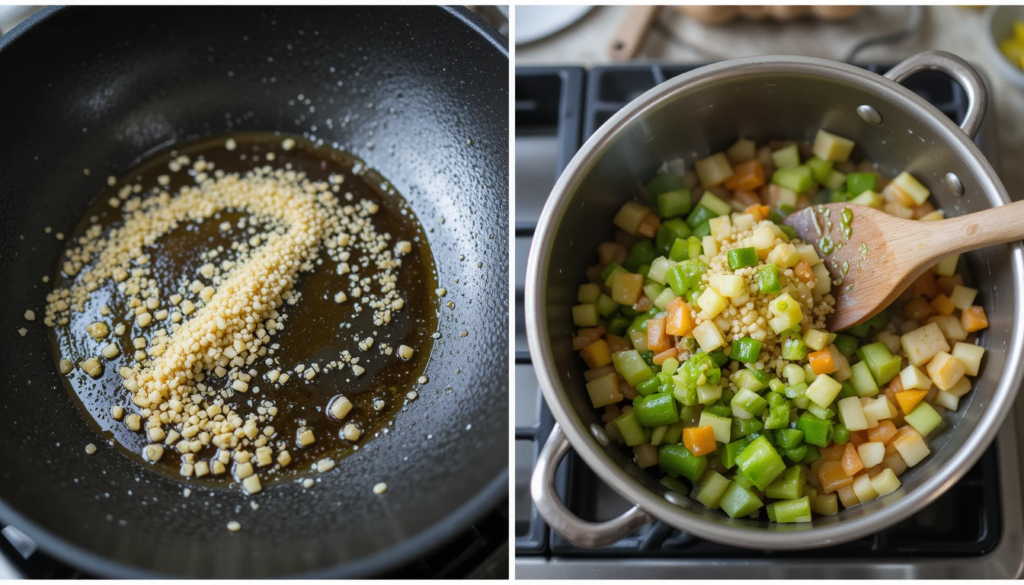 Step-by-step photos showing the preparation of house special soup.